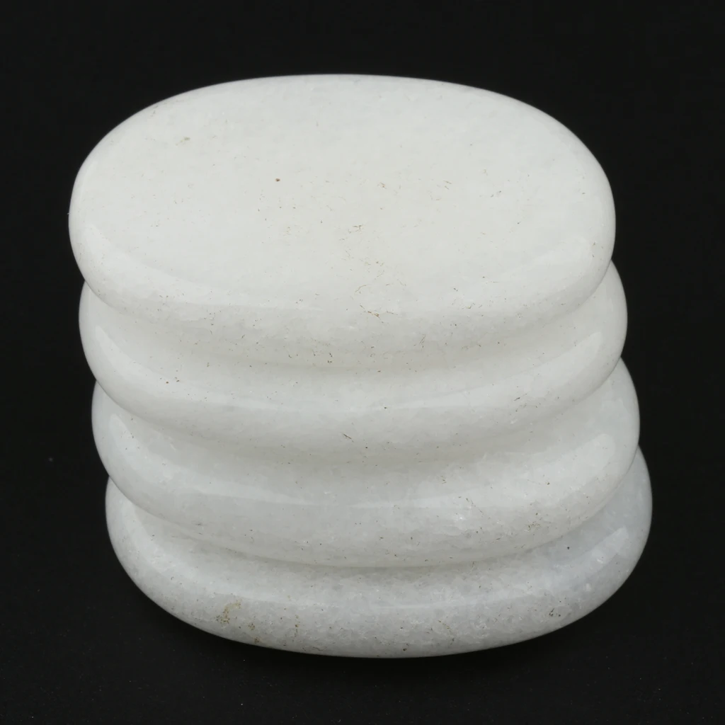 4 Pcs Smooth White Massage Stones--Oval Shaped Spa Hot Stones Natural Rocks for Spas Massage Relaxation (3x4cm)