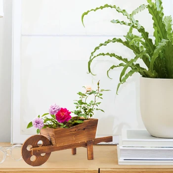 

Free Standing Container Ornamental Succulents Plant Cartoon Cart Rustic Display Wood Flower Pot Outdoor Planter Garden Decor