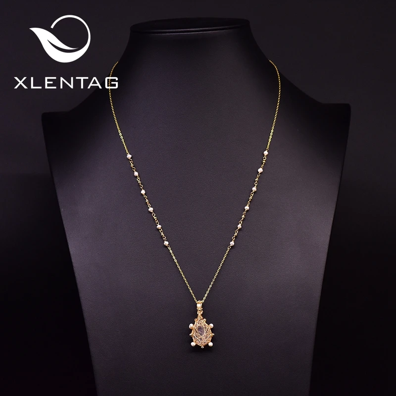 XlentAg Настоящее пресноводное жемчужное ожерелье с оригинальной цепочкой для