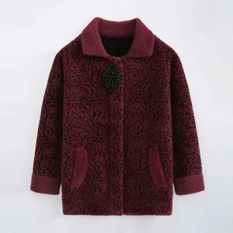 

Mink Fleece sweater Women's Jacket Spring Autumn Coats Middle-Aged Elderly Mothers Knitted Sweater Cardigan Coat Outerwear Top