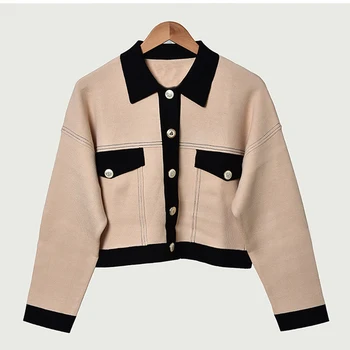 

Newest Fashion 2020 HIGH STREET Designer JACKET Women's Color Block Contrast Topstitching Knit Jacket