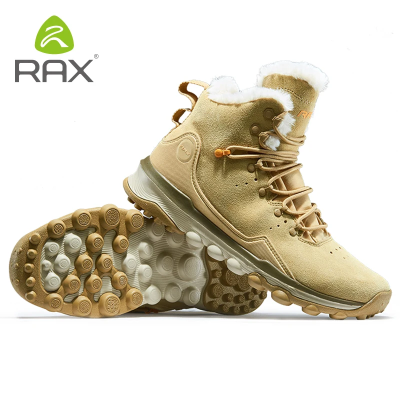 RAX Snow Boots Men Fur Lining Anti-slip Hiking Shoes Women Lightweight Outdoor Sneakers Men Trekking Boots Moutain Climbing hiking shoes snow boots