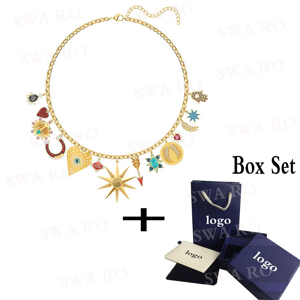 

2019 Fashion New Lucky Goddess Gold Tone Charm Necklace Horseshoe, Devil Eyes, Heart Crystal Pattern Women's Jewelry Necklace