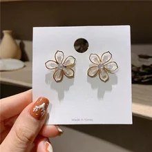 MENGJIQIAO Корейская Новая мода Элегантные жемчужные бусины цветок кристалл праздник серьги гвоздики для женщин Oorbellen Bijoux вечерние подарки