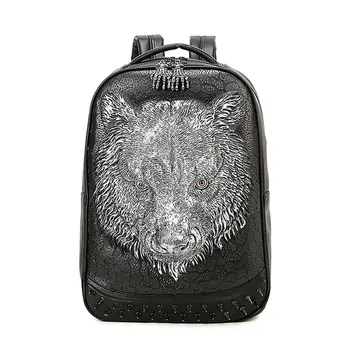 

3D Tiger Head Pattern Backpack Personality Halloween Costume Black Gold Metal Rock Punk Summer Bag Animal Backpacks 2019 New