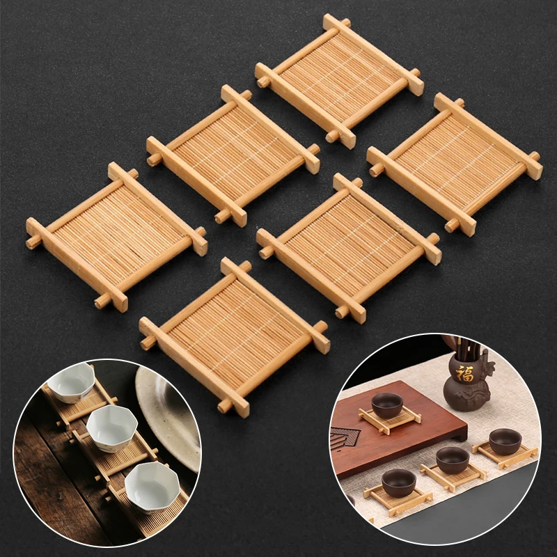 Heat Insulation Saucer Bamboo Tea Coffee Cup Mat Trays Coaster Kitchen Accessories Placemat Cup Holder Dish Pot Pad Square Decor tea cup mat