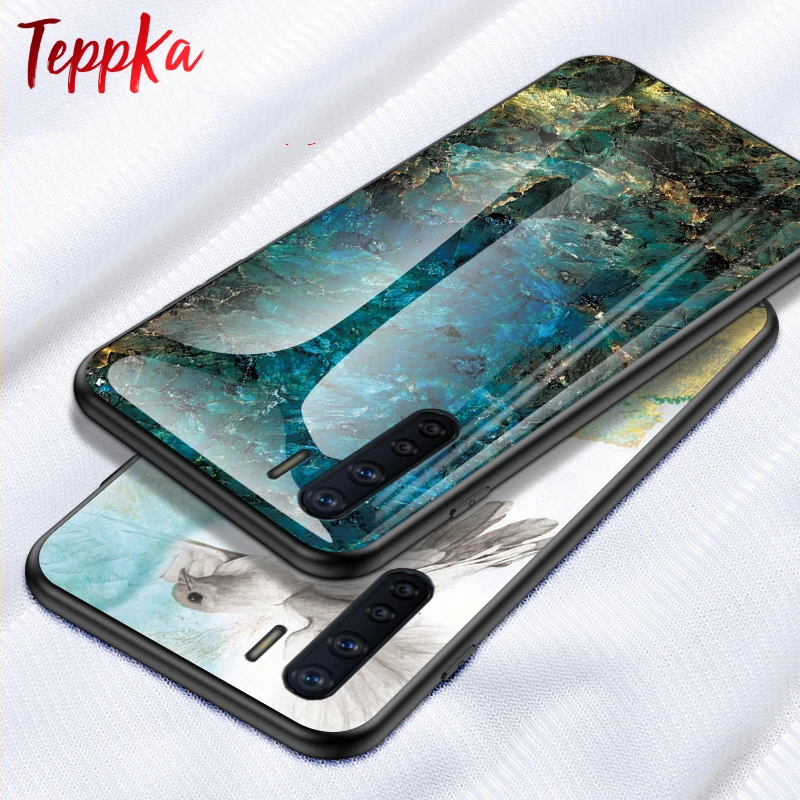 TeppKa чехол из мраморного стекла для OPPO F15 телефона силиконовая рамка Глянцевая