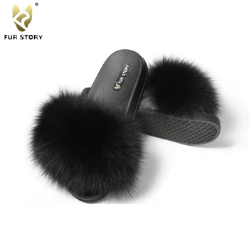 

Fur Story Women's Fox Fur Slides Furry Slide Sandals Summer Fur Slippers FS19S02