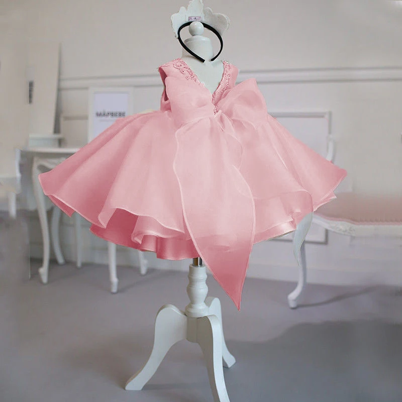 화이트 투투 세례 공주 생일 파티 어린이 침례 소녀 옷 핑크 여름 드레스 Vestidos 1 년