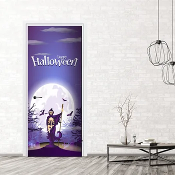 

Halloween Bats Grim Reaper Big White Moon Door Stickers PVC Mural Waterproof Poster Self Adhesive Bedroom Decor