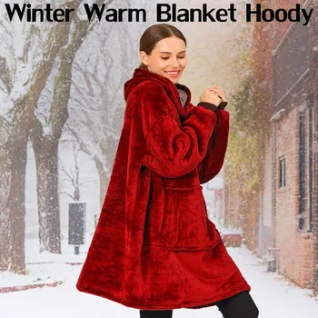

Fleece Blanket With Sleeves Outdoor Hooded Pocket Blankets Warm Soft Hoodie Slant Robe Bathrobe Sweatshirt Giants Pullover