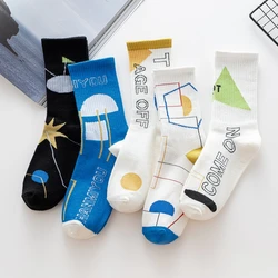 Socks Men Basketball Geometric Lines Winter  Dunk Street Fashion Harajuku Kanye Sweat Skateboard Breathable Sports Long Socks