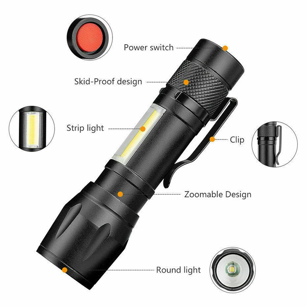 Из алюминиевого сплава для улицы COB USB Перезаряжаемый Zoom-able светодиодный фонарик CampingTorch лампа
