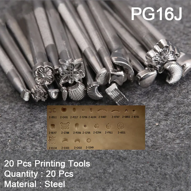 20Pcs Printing Tools Набор кожаных инструментов для рукоделия, инструменты для резки кожи, нож для резки/молоток/кожаный поворотный нож/ящик для хранения инструментов - Цвет: 20Pcs Printing Tools