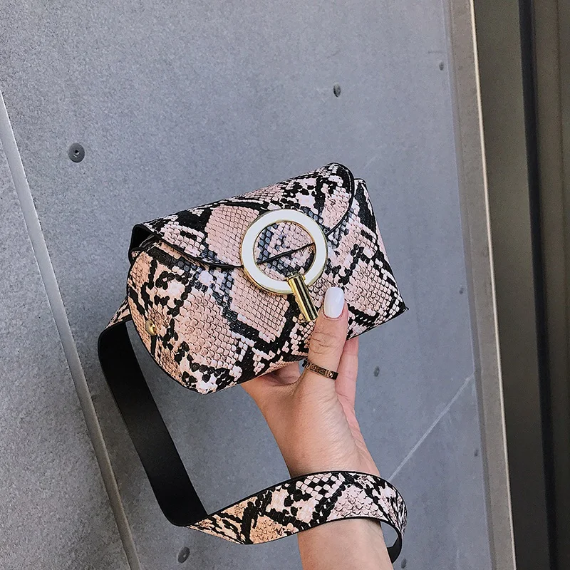 ABZC-Fashion Snake Pattern Leather Belt Bags Phone Pouch Women Pu Leather Waist Bags