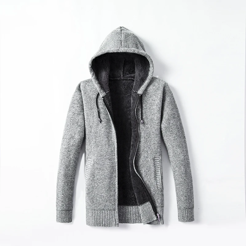 Chaqueta de chándal gruesa de algodón y terciopelo para hombre, chaqueta con capucha de piel, suéter de punto acolchado para invierno, cárdigan para primavera y exterior