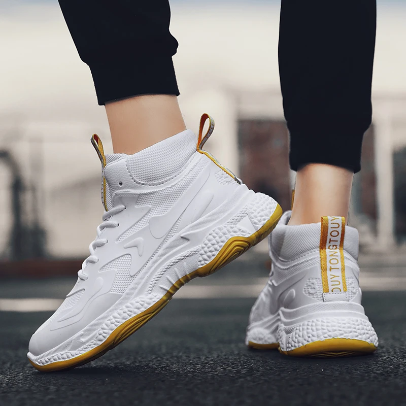 2019 Men's Comfortable Platform Sports Shoes Breathable Mesh Free High Running Shoes White Men's Sports Shoes