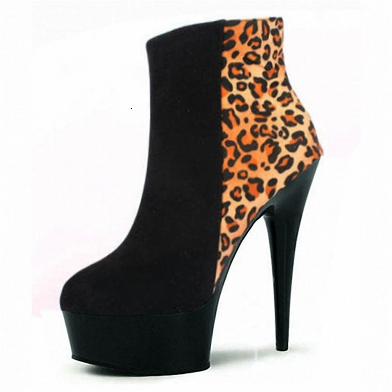 

Wholesale Sexy Solid Leopard 15cm-20cm Thin High Heels Women Shoes Thick Platform Boots Hollow Out Round-toe Boot Size 34-42