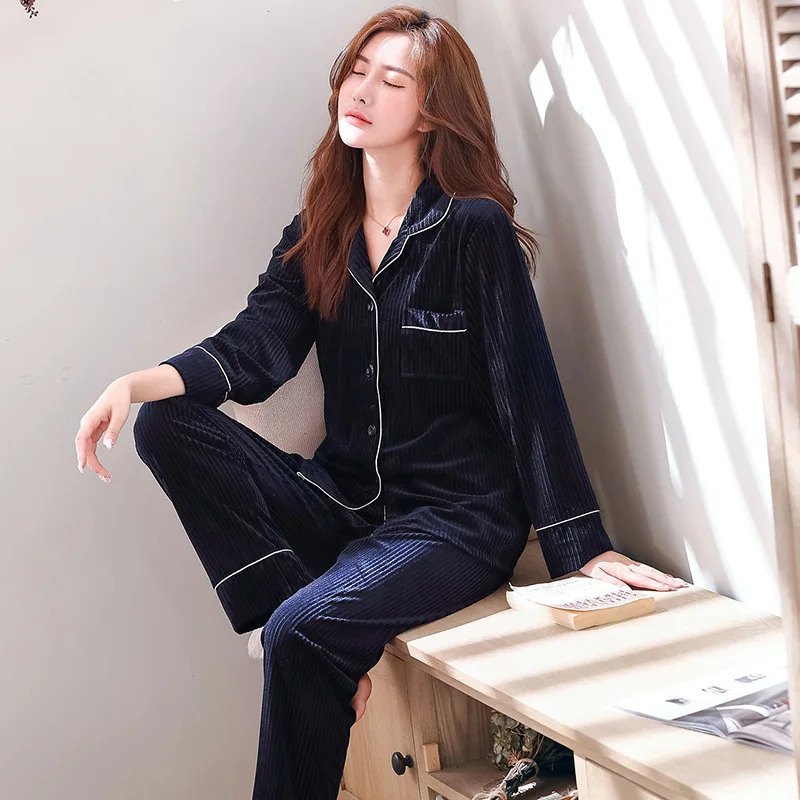 Skup Złoty aksamit z długimi rękawami zestaw moda damska piżamy ubrania domowe