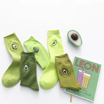 

2020 New Fasahion Spring And Summer Women's Socks Cute Avacado Embroidery Green Set Socks Casual Socks Short Cotton Socks