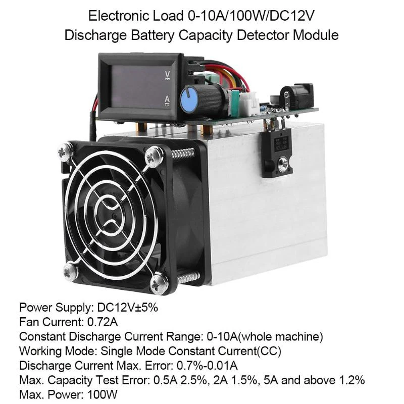Электронная нагрузка 0-10A Dc12V 100W модуль тестирования Емкости разрядки батареи