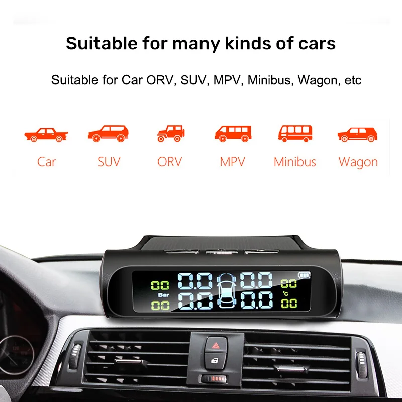  E-ACE Solar Power TPMS Car Tire Pressure Alarm Monitor System Auto Security Alarm Systems Tyre Pres