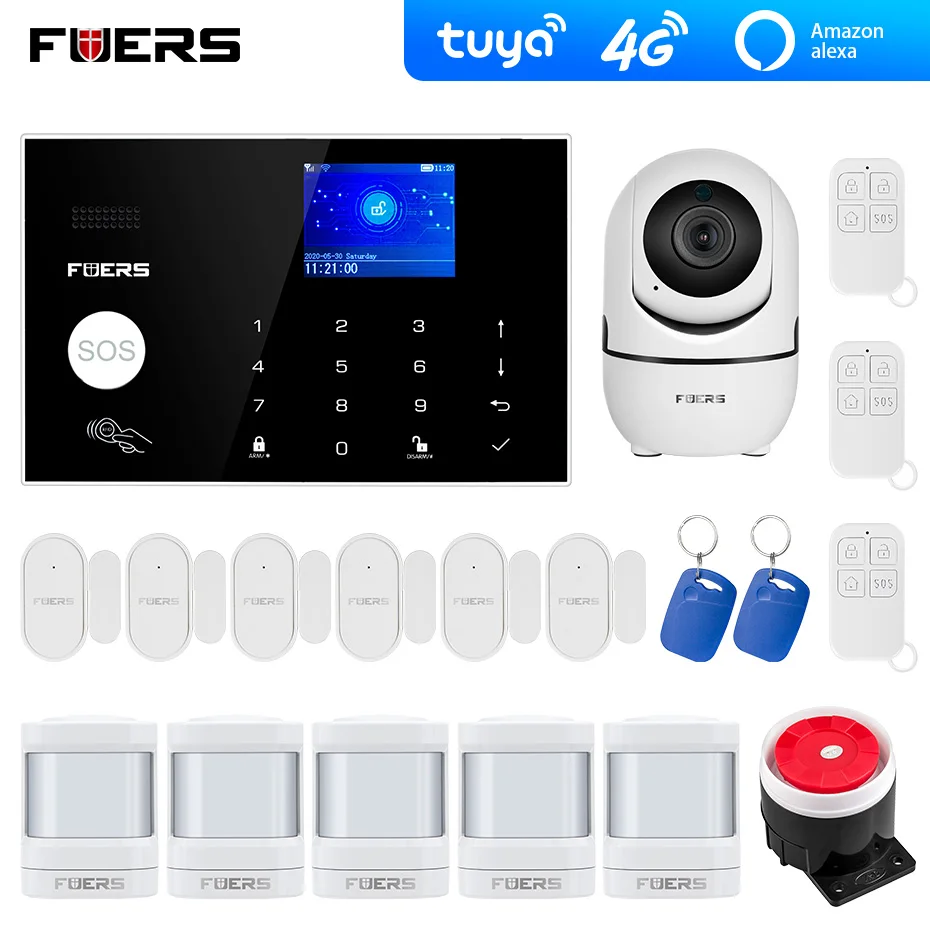 Sistema de alarma inteligente para el hogar, dispositivo de seguridad antirrobo con cámara, wifi 4G, GSM, aplicaciones Tuya y Alexa, teclado táctil
