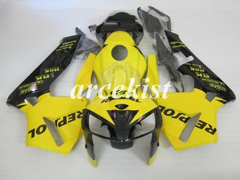 ABS литья под давлением полный обтекатель комплект Подходит для Honda CBR600RR F5 2005 2006 05 06 600RR 600 обтекатель набор желтый черный Repsol