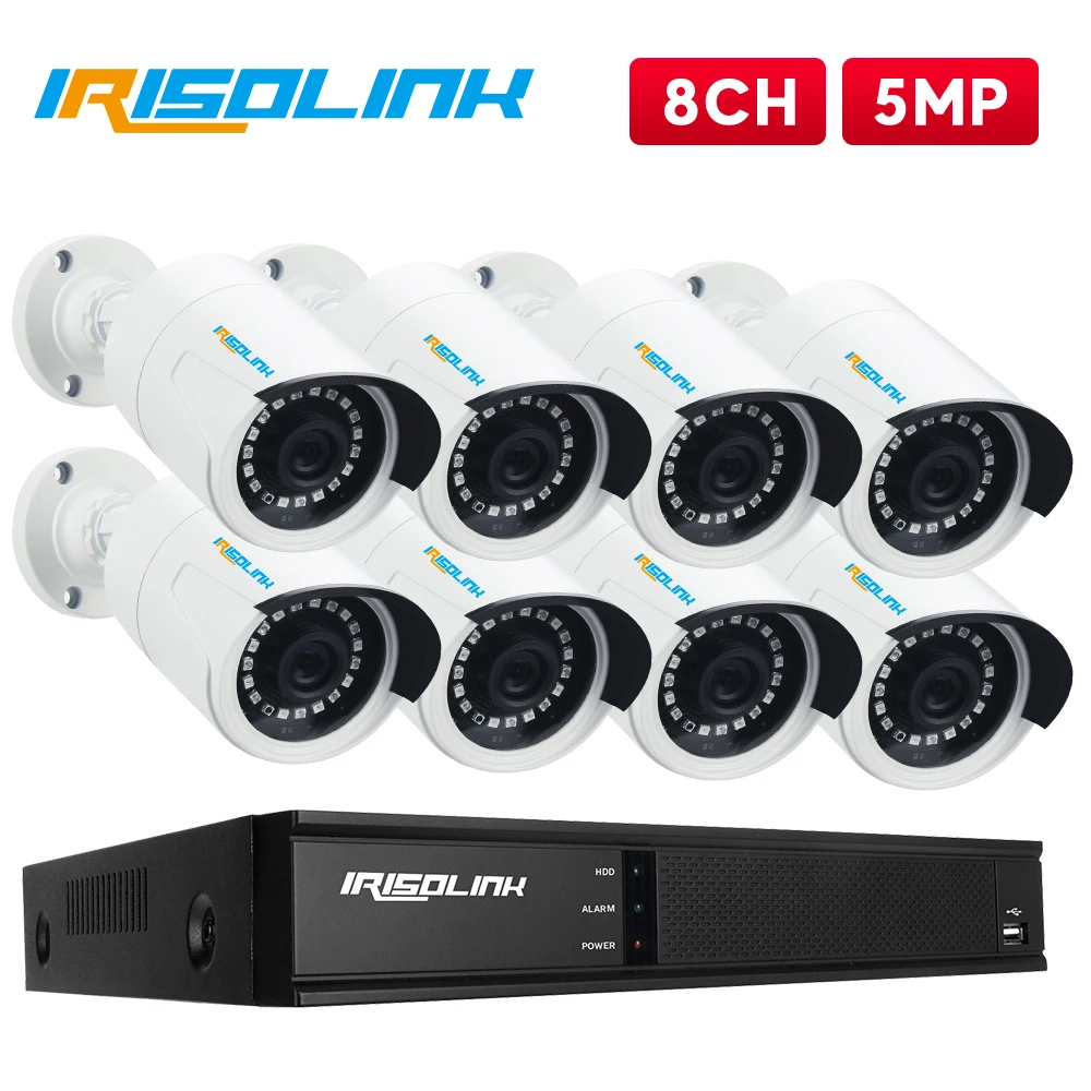 

Irisolink 5MP Video Surveillance System 8CH H.265 DVR Kits 8PCS Security Cameras IP67 Waterproof Nightvision CCTV Camera Set