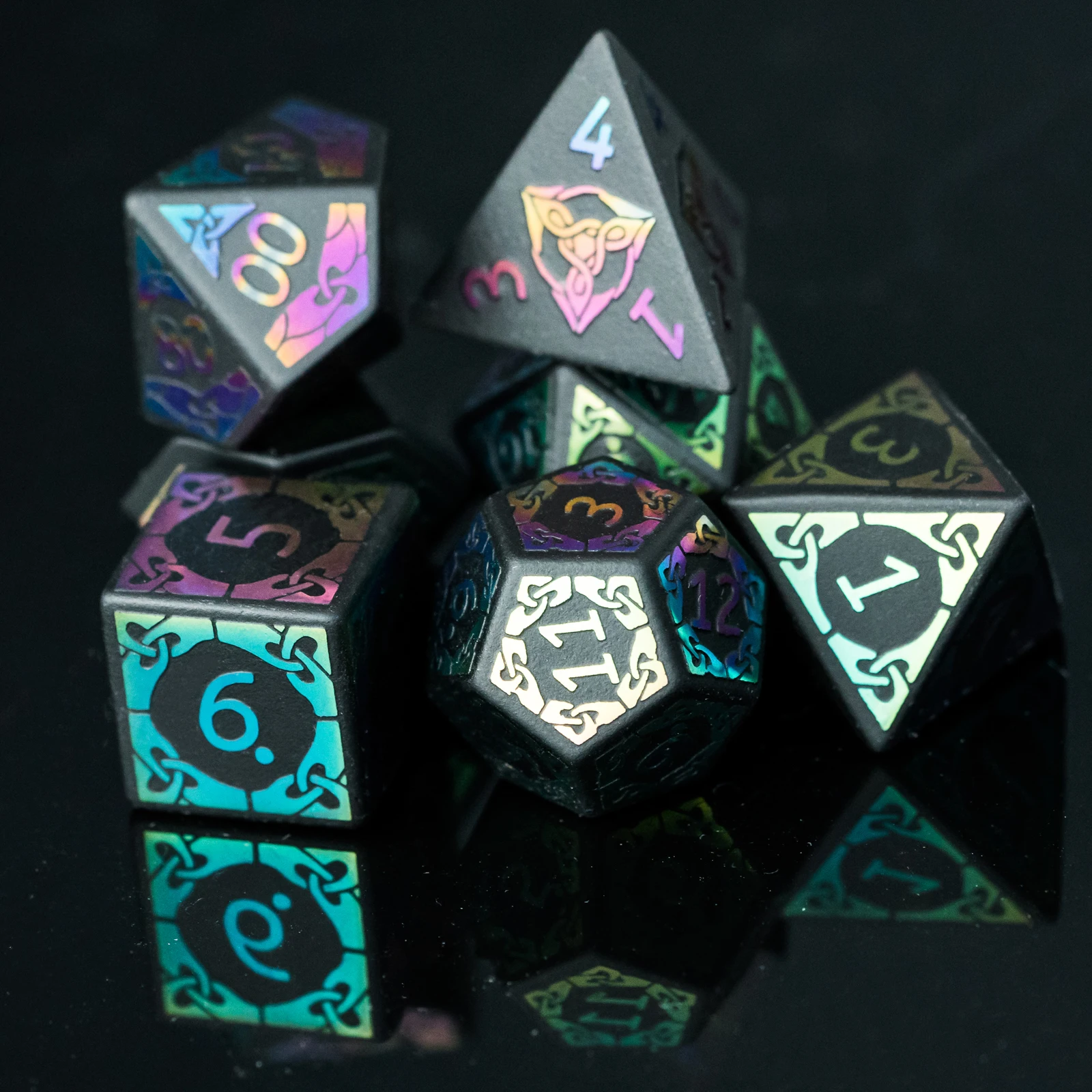 Cusdie Colorful Obsidian DND Dice Handmade 16mm Polyhedral Stone Dice Set with Leather Box D&D Dices for Tabletop RPG Collection