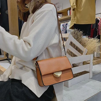 

Woman 2020 New Fashion Messenger Bag Chains Shoulder Bag Female Thick Shoulder Strap Metal Buckle Square Bag
