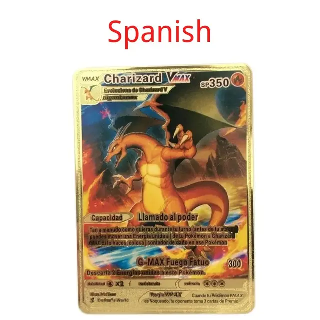 Spanish Pokemon Metal Card Pikachu Fire-breathing Dragon VMAX Gold V/GX/OX Card Toys Play Games Collection Card Children's Gifts 26