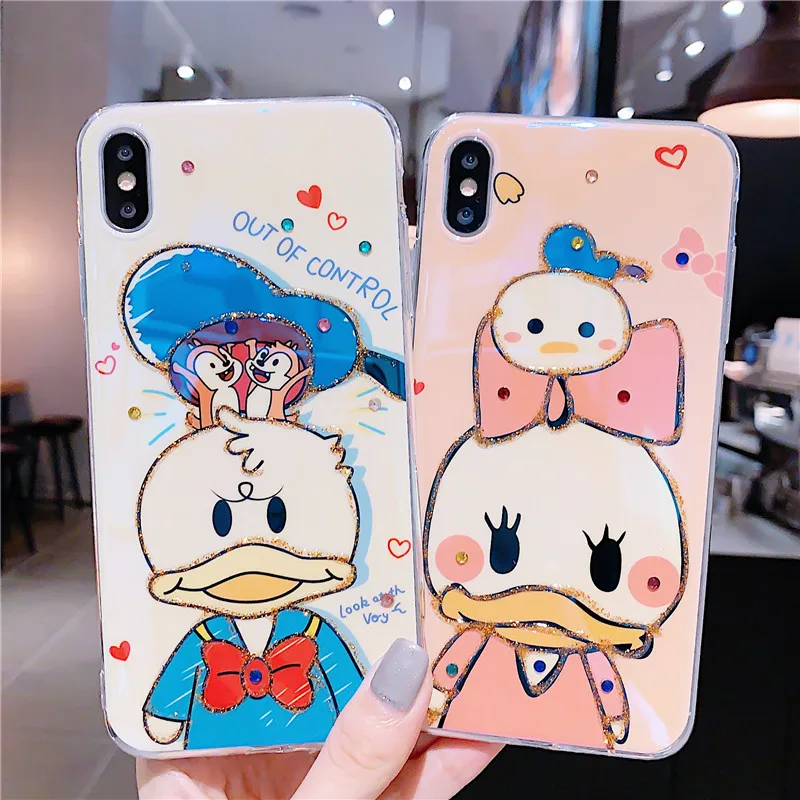 Bling Diamond Daisy Donald Duck Phone Case for Apple iphone xs max xr Cartoon Dale Chip Cover 6s 7/8Plus Soft Coque |