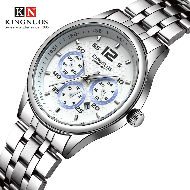 

Jinnuo When Three-Eyed Six-pin Men Steel Watch Waterproof Leather Watch Strap Quartz Watch-Calendar Watch