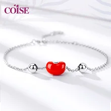 S925 чистого серебра китайский красный бобы браслет