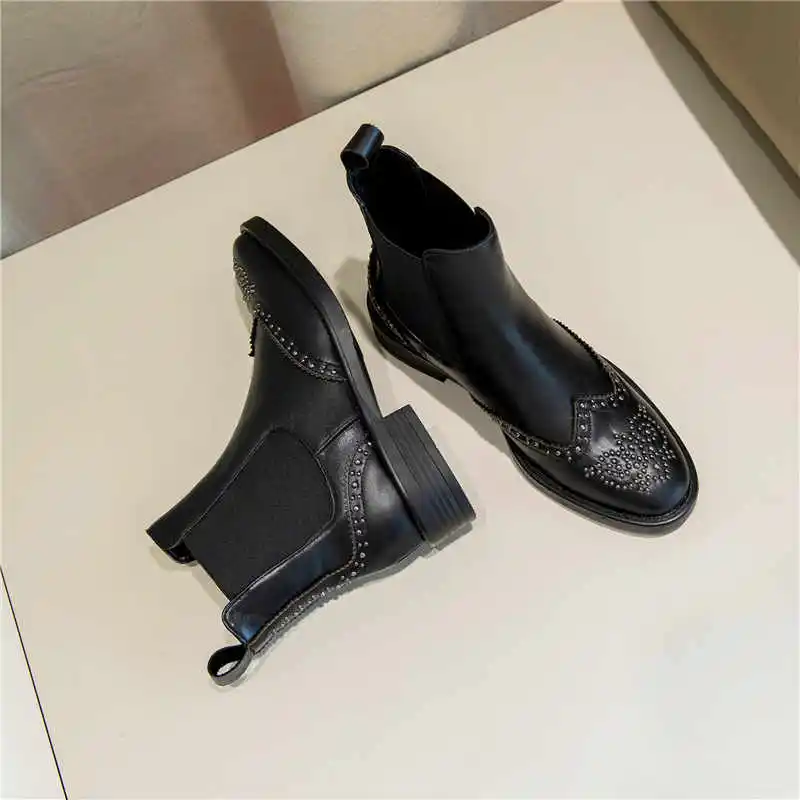 Masgulahe/осенние ботинки из натуральной кожи; женские простые черные весенние ботильоны на квадратном каблуке; женская обувь