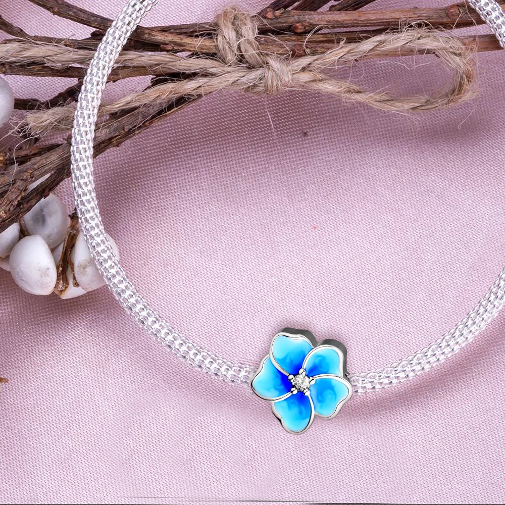 Подходит для Pandora Подвески браслеты бусины Орхидея с сияющей эмалью Lavend& CZ стерлингового серебра 925-ювелирные изделия