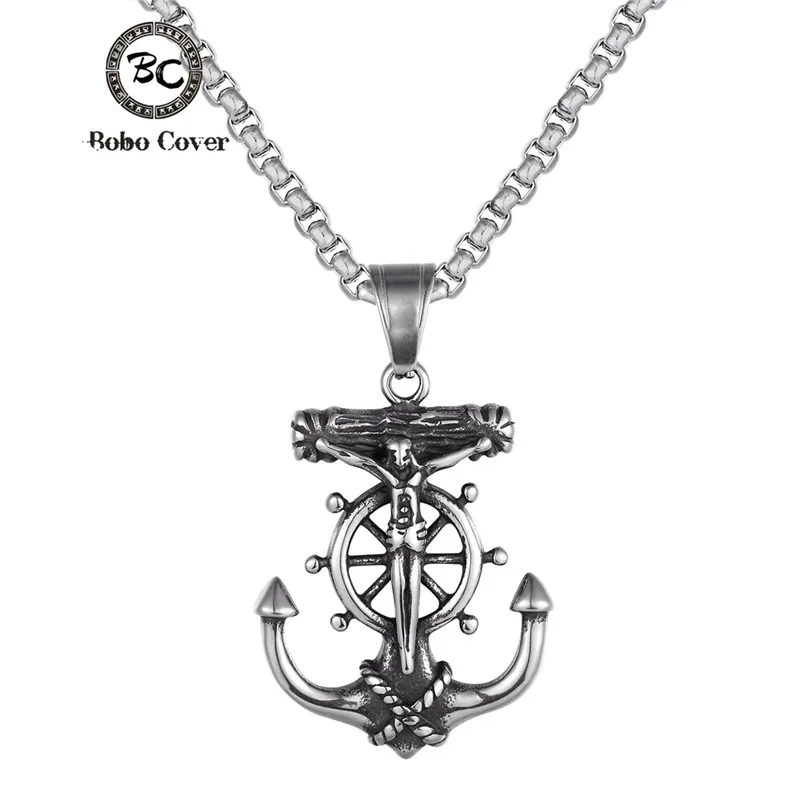 

Punk Men stainless steel viking oidn Anchor Necklace norse amulet thor head thor hammer MJOLNIR Pendant Cross Chain Male Jewelry