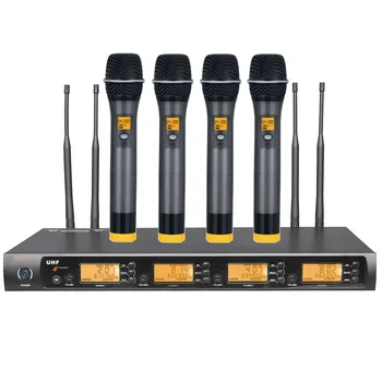 

4 Metal Handheld Microphone UHF Wireless System Professional Stage Dynamic Microphones Mikrofon For Churches Meeting School