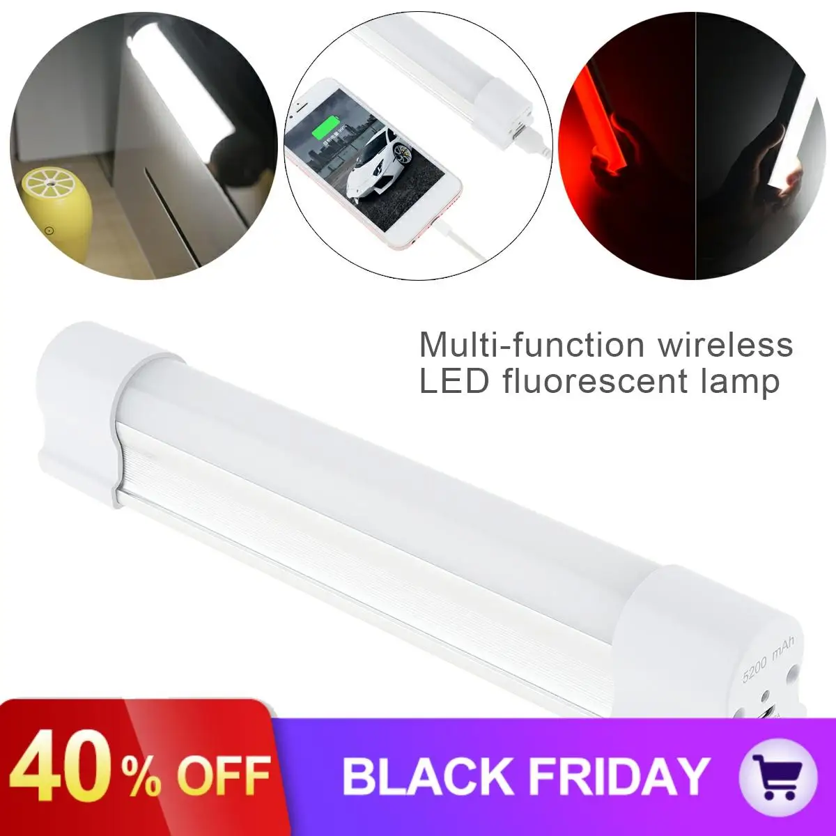 Multi-function Wireless LED Fluorescent Lamp Rechargeable with 5 Modes for Outdoor Camping