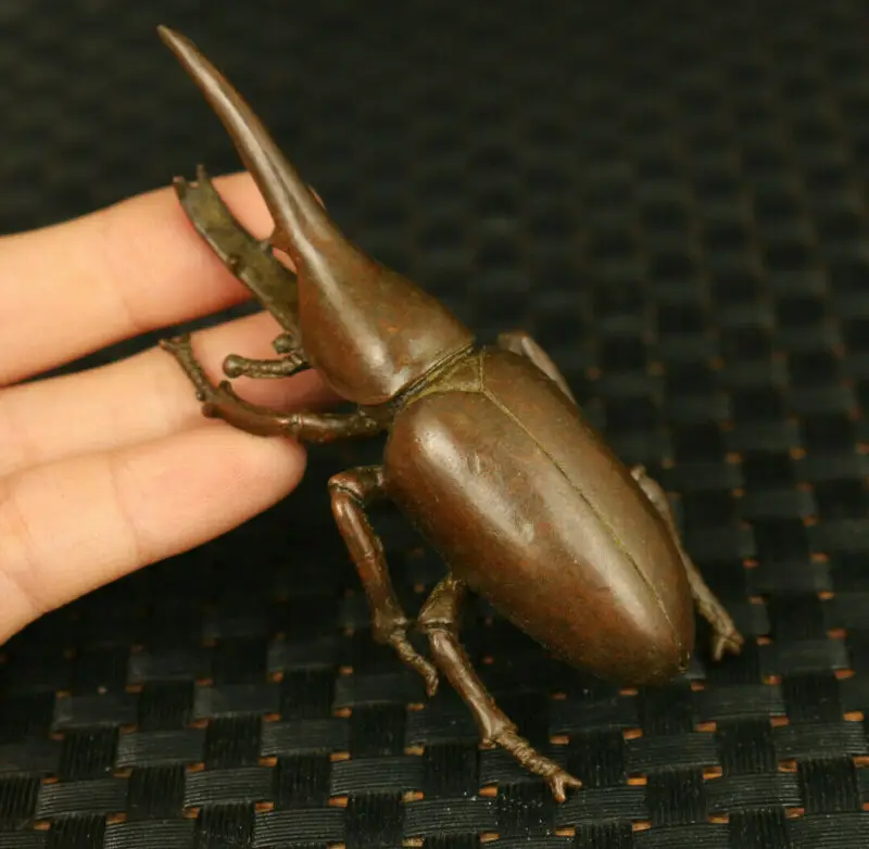 Chinese Old Red Copper Hand Carving Beetle Statue Figure Netsuke | Дом и сад