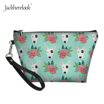 

Jackherelook Funny Dog Floral Prints Cosmetic Storage Bag Cute Dog Make up Pouch for Female Flower Toile Wash Case