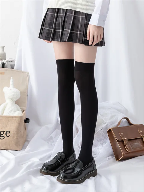 Ultrathin women‘s Silk stockings Nylon for ladies Black White Summer autumn winter socks girls Skinny legs over the knee thigh D thin Black  Knee