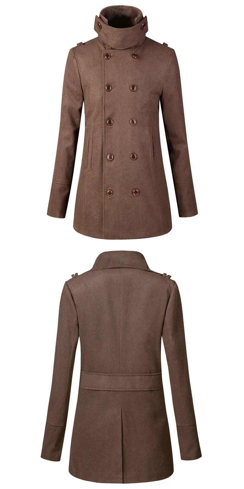 Winter Jacket Men Trench Coat Long Fit Trench Coat Turtleneck Overcoat Woolen Coats Men's Pure Color Casual Fashion Jackets