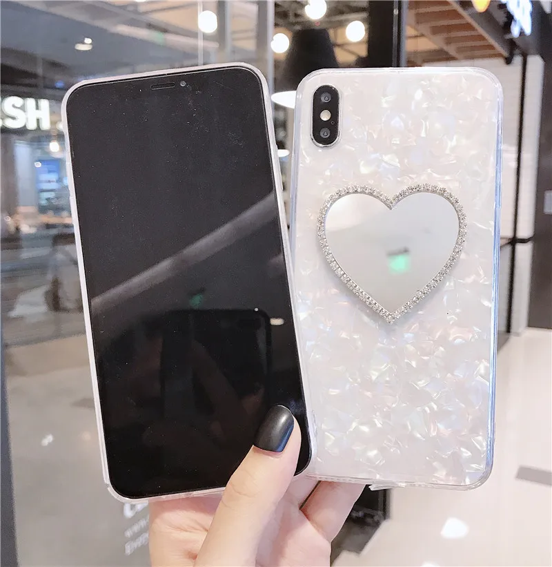 Блестящий Алмазный зеркальный чехол для телефона Love Heart для Iphone X, Xr, 6, 7, 8, 6S Plus, Xs Max, клеевой чехол, задняя крышка, чехлы бамперы