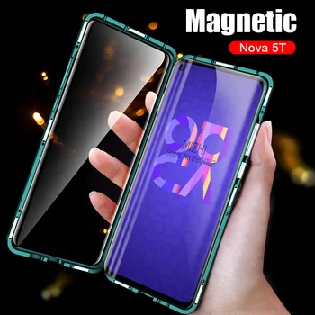 

Bumper Case for Huawei Honor Nova 5T Case Metal Magnetic 360 Phone Cases On Honor Nova5T Nova 5 T T5 Tempered Glass Back Cover