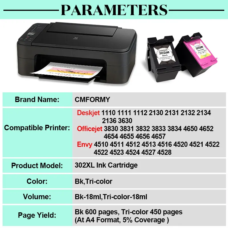 Royek 302 para hp 302 Cartucho de Tinta hp 302 xl Remanufaturados Hp302 Deskjet 2130 2131 1110 1111 1112 3630 5200 3639 4520 Printer - Imagem 5