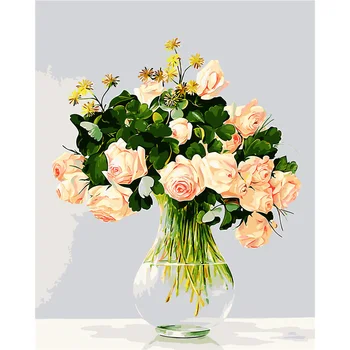 

YANXIN DIY Frame Picture DIY Painting By Numbers Kit Flower Acrylic Paint By Numbers Handpainted Painting Art 8113