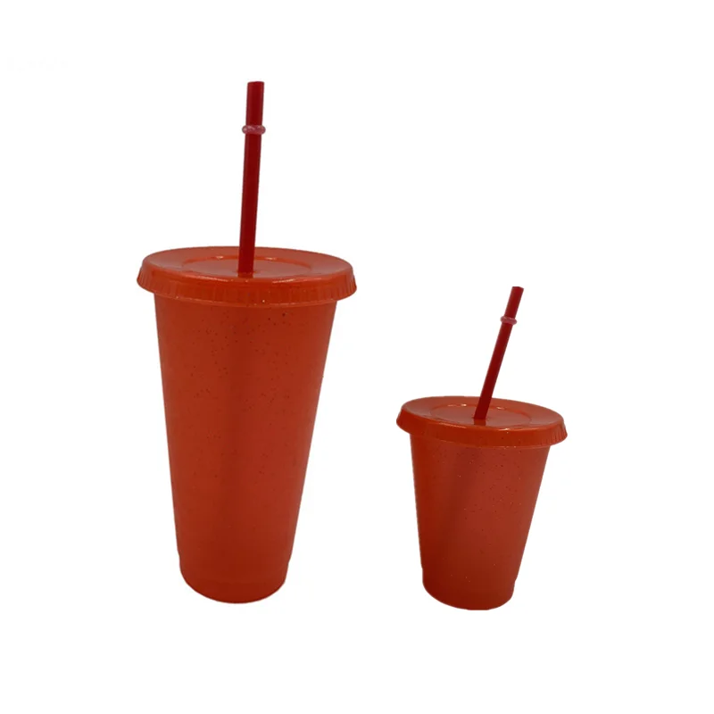 400/700Ml Reusable Flash Powder Tumbler with Lid Matte Finish Straw Cup Diy Plastic Cold Water Bottle Coffee Mug Outdoor Party
