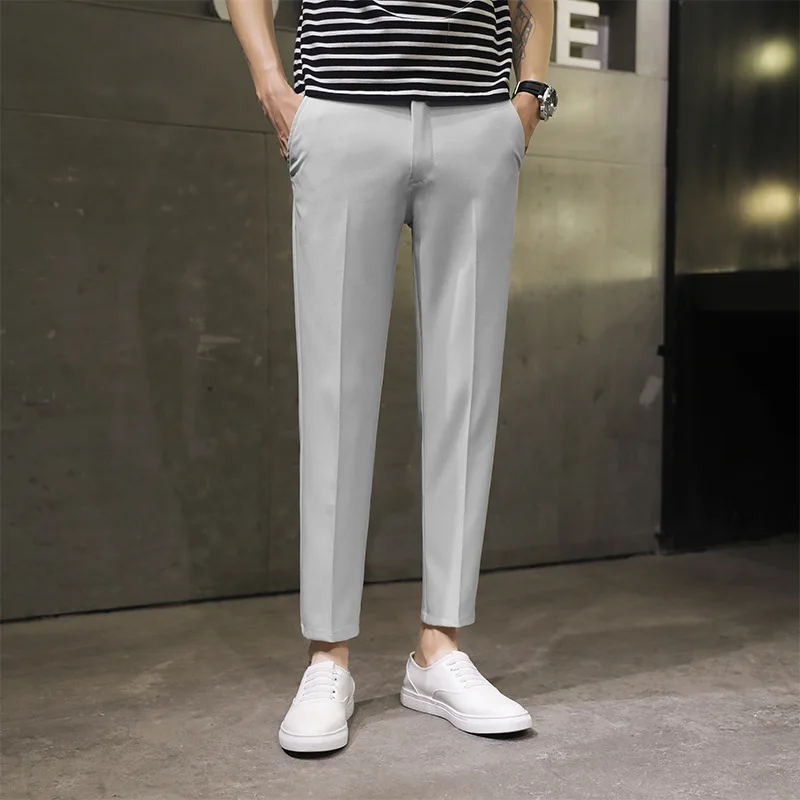 Spring Summer Men's Casual Pants Ankle Length Straight Solid Color